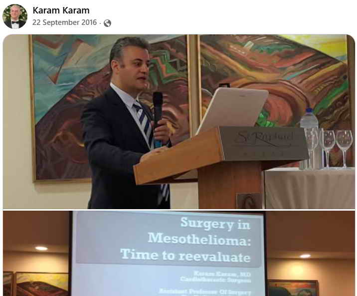 Dr. Karam Karam lecturing at the Lebanese Pulmonary Society conference in Limassol, Cyprus about the latest surgical advancements in lung cancer resection – September 2016